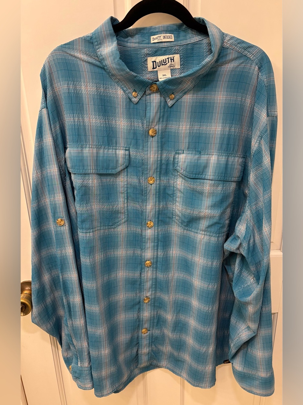 Duluth Trading Cooling Armachillo Plaid Long Sleeve Button Up Men's 3XL Blue